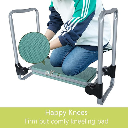 LUCKYERMORE Garden Kneeler and Seat, Button Press Kneeling Bench with Tool Pouch and EVA Foam Pad, Foldable Gardening Stool, Gardening Gifts for Parents Seniors, Lightweight & Heavy Duty