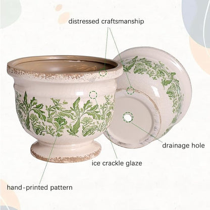 Vintage Ceramic Ice Crack Flower Pot with Drainage Hole Rustic Planter for Indoor and Outdoor Decorative Pots for Plants Unique Plant Pot Gardening Gift
