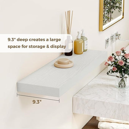 Dreamland 48 Inches Floating Shelves for Wall, 9.3" Deep Long Floating Shelves Set of 1, Large Display & Storage Shelf, Wall Shelf for Bathroom Bedroom Living Room Kitchen Office, White