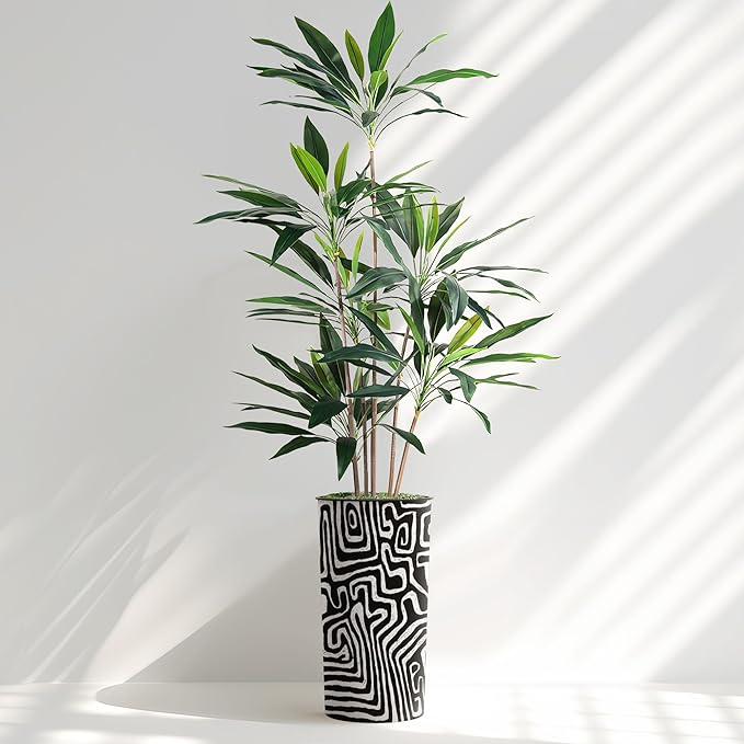 SIGNWIN Artificial Tree in Modern Geometric Pattern Planter, Fake Dracaena Tree Silk Tree for Indoor and Outdoor Home Decoration - 66" Overall Tall (Plant Pot Plus Tree)
