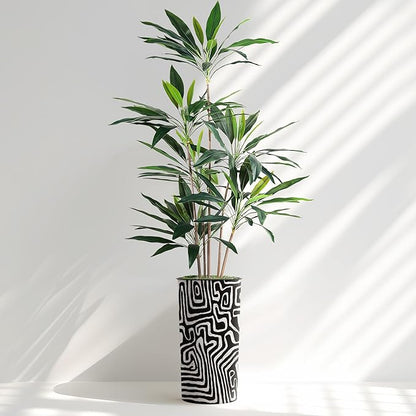 SIGNWIN Artificial Tree in Modern Geometric Pattern Planter, Fake Dracaena Tree Silk Tree for Indoor and Outdoor Home Decoration - 66" Overall Tall (Plant Pot Plus Tree)