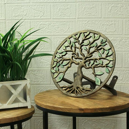 Zeckos Green/Bronze Finish Cast Iron Tree of Life Decorative Wall-Mounted Garden Hose Hanger - Stylish Outdoor Hose Holder Décor - 12-Inch Diameter - Weather-Resistant