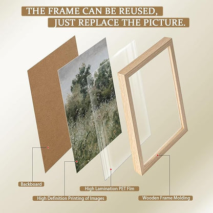 Framed Vintage Canvas Wall Art Nature Scenery Tranquil Outdoor Greenery Poster Picture Countryside Painting Natural Landscape Modern Home Print Living Room Gallery Ready to Hang 16x24 inches x2
