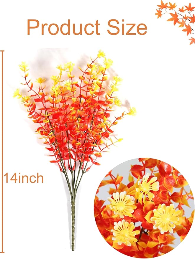 16 Bundles Artificial Flowers for Fall Outdoors Decoration - Fake Mums Faux Artificial Plants Plastic Flower No Fade for Harvest Halloween Thanks Giving Day Decor