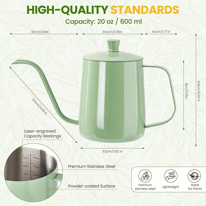 Watering Can for Indoor Plants, 20 oz Metal Small Plant Watering Can with Long Spout for House Plants, 13.5 oz Glass Plant Mister Spray Bottle for Bonsai Garden Flowers Decorative (Green)