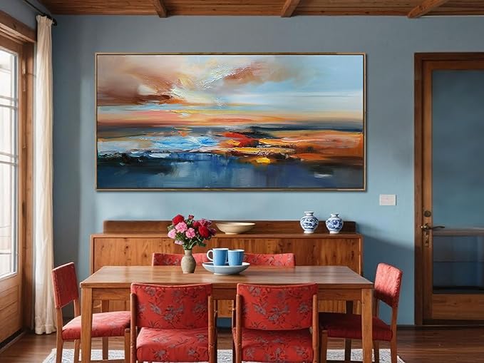 Brushart Abstract Wall Art Large Landscape Canvas Wall Art Pictures Paintings Wall Decor Living Room Textured Artwork for Dining Room Walls Bedroom Home Office, Framed 48"x24"