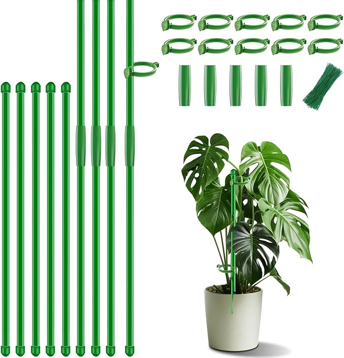 Plant Stakes 17 inch SupKing Support Stick Orchid Stakes with Clips 10Pcs Garden Plant Poles Extended to 3/4/5ft for Indoor Outdoor Potted Tomato Rose Amaryllis Vegetables Monstera Comes with 20 Ties