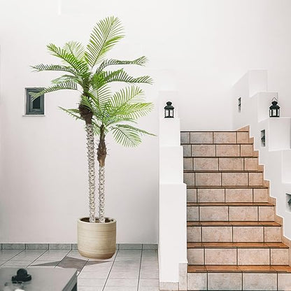 8FT Artificial Palm Tree with Realistic Bark & Leaves, UV Resistant Faux Indoor Outdoor Palm Plant for Home, Office, Yard, Patio, and Living Room Decor (96 Inches)