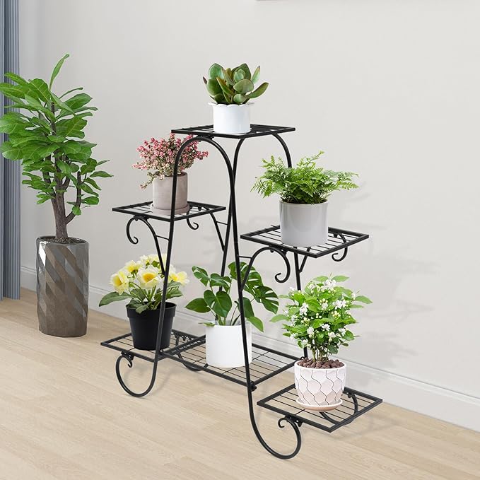 6 Tier Plant Stand Indoor, Corner Tiered Plant Stands, Metal Tall Plant Display Holder Shelf Flower Rack Outdoor Garden Plant Display Rack, Flower Pot Stand for Corner Living Room Balcony Garden Patio