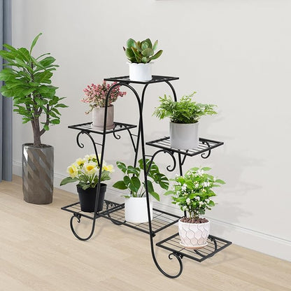 6 Tier Plant Stand Indoor, Corner Tiered Plant Stands, Metal Tall Plant Display Holder Shelf Flower Rack Outdoor Garden Plant Display Rack, Flower Pot Stand for Corner Living Room Balcony Garden Patio