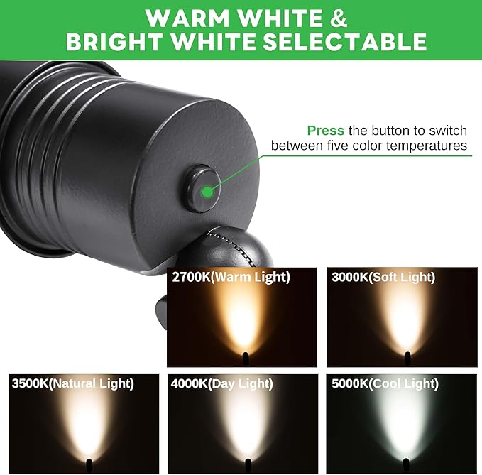 Landscape Spotlight - Soft & Natural White Selectable Setting Up Lights, Outdoor Low Voltage Spot Lights, LED 12V Wired Waterproof Aluminum, Black for Garden Patio Wall 6 Pack