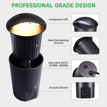Outdoor Well Lights - Warm White & Cool White 12V Ground Fixture, IP67 Waterproof LED Hard-Wired Inground Directional Landscape Lighting, ORB Aluminum for Path Backyard House 3W 170LM 6 Pack
