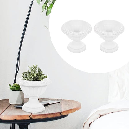 COHEALI 2pcs Roman Pillar Plastic Flowerpots for Wedding Party Decoration Weatherproof Outdoor Garden Planters Vintage White Grecian Urn Style Height Road Guiding Floral Display