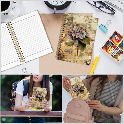 Classical Hydrangea Spiral Notebook, Vintage Mid Century Floral Journal Notebook, Hydrangea Flower Journaling Notebooks for Women, Retro Floral Office School Supplies Gifts, 5.5x8.3 Inch