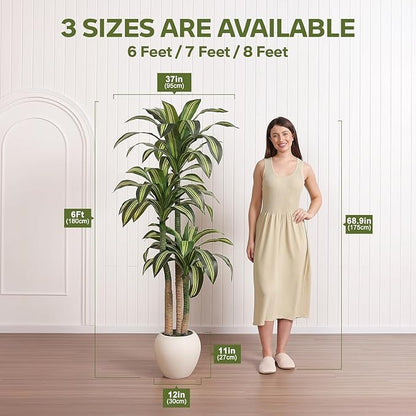 Artificial Dracaena Tree Indoor - 6FT UV Resistant Fake Outdoor Plants with Planter- Tall Faux Tree for Front Porch, Patio, Garden, Wedding, Home, Living Room Decor, VN151
