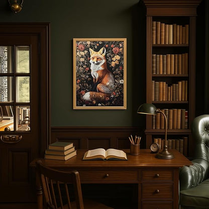 LLEEMPI William Morris Wall Art, Vintage Botanical Floral Wall Decor, Fox Flower Canvas Painting, Abstract Nature Botanical Aesthetic Picture for Living Room Bedroom Hallway Wood Framed 16x24 inch