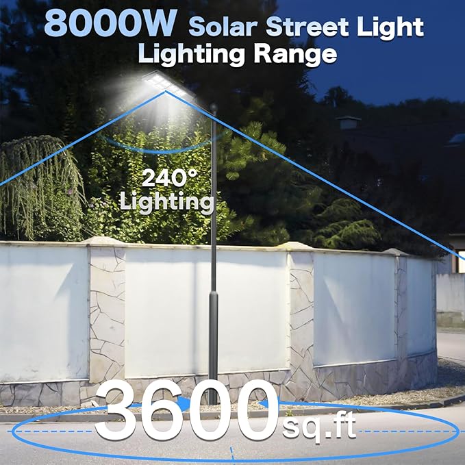 8000W Solar Street Lights Outdoor Waterproof, Dusk to Dawn Solar Lights Outdoor with Motion Sensor and Remote Control for Yard, Parking Lot, Garage, Street, 4 Pack