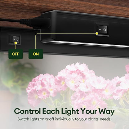 Grow Lights for Indoor Plants 2FT, Sun-Like Full Spectrum 5000K Grow Light, 60W(4 x 15W), T5 LED Grow Light Strips for Indoor Plants and Flowers, High PPFD, Linkable, Black, 4-Pack