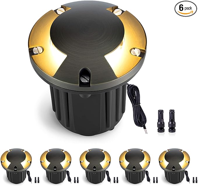 Gardenreet Low Voltage Well Light - Brass Hardwired Ip65 All Weather In-Ground LED Lighting, 12V Directional Fixture, Antique Bronze for Floor Sideway Pathway Without MR16 Bulb