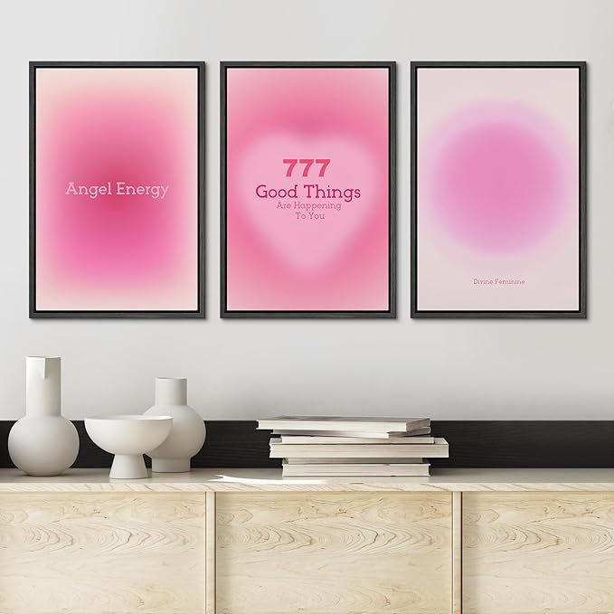 Ashbrook Framed Canvas Print Wall Art Set Aura Poster Valentines Affirmation Poster angel Numbers Pink Decor Girl's Bedroom Abstract Digital Art Calm/Relax for Bedroom - 16"x24"x3 BLACK