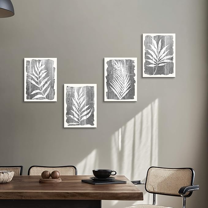 artopia Black and White Botanical Pictures: Grey Leaf Canvas Wall Art, Minimalist Plant Painting for Bathroom, 16"x12" Decor