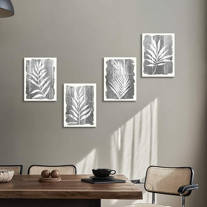 artopia Black and White Botanical Pictures: Grey Leaf Canvas Wall Art, Minimalist Plant Painting for Bathroom, 16"x12" Decor