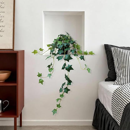 Fake English Ivy Artificial Plants - Realistic Artificial Silk Ivy Vines with Pots, Faux Plants Indoor Home Decor, Low Maintenance Hanging Plant Decoration
