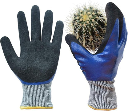 Durable Gardening Gloves, Heavy Duty Nitrile Garden Gloves, Double Coated (XL, Blue)