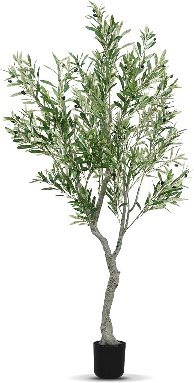Artificial Olive Tree 6ft - Faux Tree Nearly Natural Indoor Outdoor, UV-Resistant Tall Artificial Plants, Standing Fake Plant Tree, Large Fakeplant for Home Office Living Room Decor