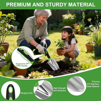Yesker Gardening Tools 7-Piece Heavy Duty Garden Tool Set Gardening Supplies Gifts for Women Men Gardening Hand Tool Kit with Non-Slip Ergonomic Handle, Durable Garden Bag, Pruning Shears, Black Green