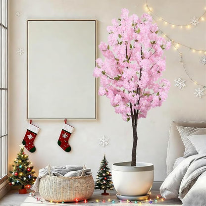 Pink Artificial Cherry Blossoms Tree Faux Cherry Blossom Tree Indoor Beautiful Trees for Home Christmas New Year Decor