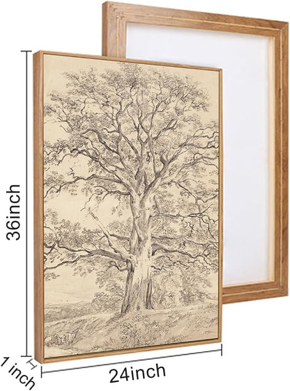 Ausril Vintage Sketchbook Forest Framed Canvas Wall Art Set, Neutral Minimalist Tree Wall Decor, Wilderness Illustration Wall Painting, Retro Botanical Art Print Living Room, Bedroom, Office-36"x24"x3