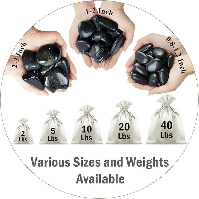 20 lbs Large Black River Rocks for Garden, 2-3 inch Polished Pebbles for Plants. Decorative Stones for Planters Landscaping Vase Aquarium and Fish Tank