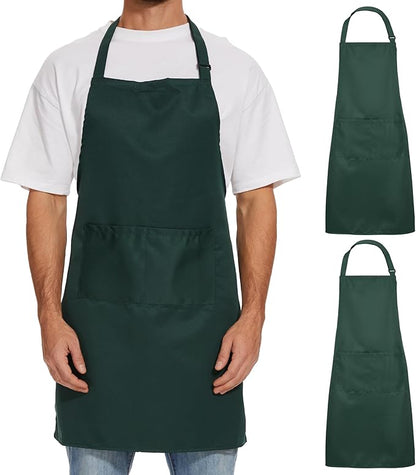 Will Well Kitchen Apron for Men and Women - 33" x 27" Oil-and-Water-Resistant with Adjustable Neck Strap and 38" Waist Ties for a Snug Fit, Lightweight with 2 Front Pockets - 2-Pack, Green