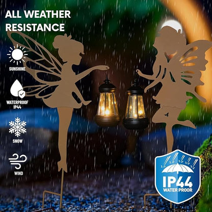 Solar Fairy Garden Decor Lights, 2 Packs, Metal Hanging Lanterns with Warm Solar Glow – Exquisite Gifts for Women, Mom, Friends(Rust-Colored Fairy Hanging Lantern)