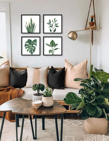 ArtbyHannah Framed Bathroom Wall Decor, 10x10 Inch Botanical Wall Art with Sage Green Plant Print for Wall Decoration, Minimalist Restroom Decor (Black)