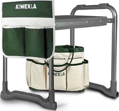 Aimerla Foldable Garden Kneeler Seat Heavy Duty [Upgraded Widened Thick Kneeling Pad] Gardening Stool with Large Tool Bags with Pockets - Portable Garden Bench Gardening Gifts for Parents