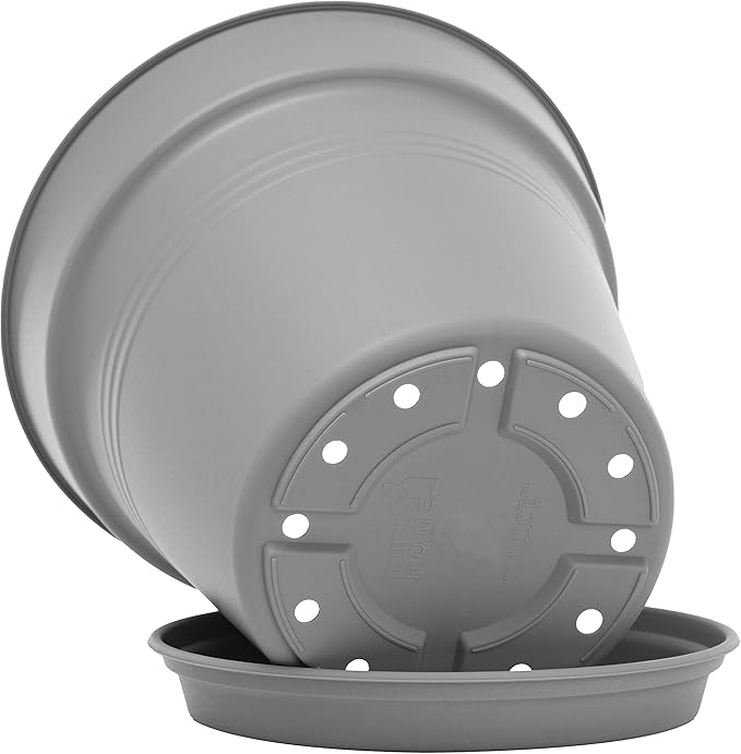 Mintra Home Garden Pots 4pk - Flowers, Herbs, Plants, Indoor, Outdoor, Colorful, Wholesale, Bulk (Grey, 19cm Diameter (7.5in))