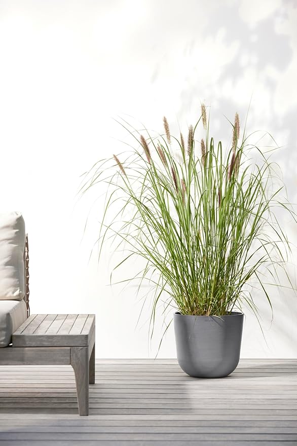 Ecopots Oslo Durable Modern Round Indoor/Outdoor Recycled-Based Composite Flower Pot Planter, Grey, 10"