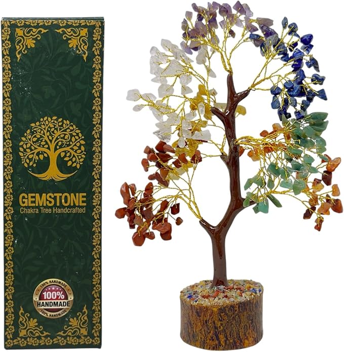 Gemstone Handcrafted Crystal Tree of Life, 7 Chakra Healing Stones, Bonsai Style Decorative Tree for Home, Office Desk, Living Room, Birthday Gifts for Women, Mom.