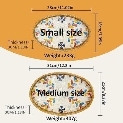 Oval Rattan Tray Bowls, 2 Pack Rattan Wicker Storage Bowls, Decorative Wicker Gift Basket for Serving Fruit Food Bread, Kitchen Counter Organizing