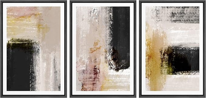 Ashbrook Framed Wall Art Print Set Brown, Black, Yellow Color Block Landscape Abstract Shapes Illustrations Modern Art Boho Scenic Colorful for Living Room, Bedroom, Office - 24"x36"x3 Black