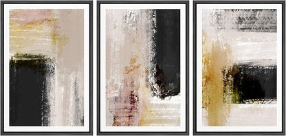 Ashbrook Framed Wall Art Print Set Brown, Black, Yellow Color Block Landscape Abstract Shapes Illustrations Modern Art Boho Scenic Colorful for Living Room, Bedroom, Office - 16"x24"x3 Black