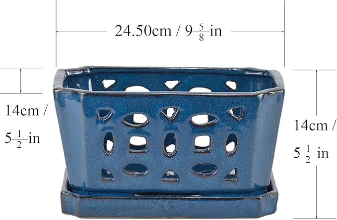 W&W Orchid Pot with Holes and Saucer for Repotting, Blue, 9.7 Inches