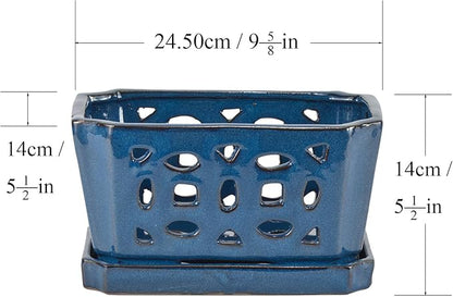 W&W Orchid Pot with Holes and Saucer for Repotting, Blue, 9.7 Inches