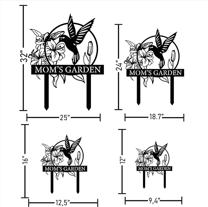 Custom Hummingbird Metal Garden Decor, Personalized Bird with Stakes Garden Sign, Flower Design Personalized Garden Sign, Custom Garden Name Sign, Home Gift, Large Outdoor Decor, Patio Decor