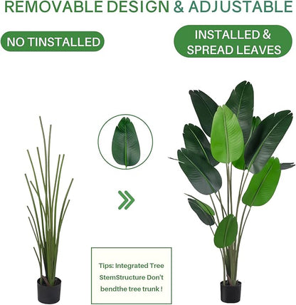 Artificial Bird of Paradise Tree for Home Decor, Fake Plants Areca Palm Tree Fake Silk Banana Leaf Tropical Trees Faux Tropical Palm Potted Dypsis Lutescens for Home Office Decor Housewarming
