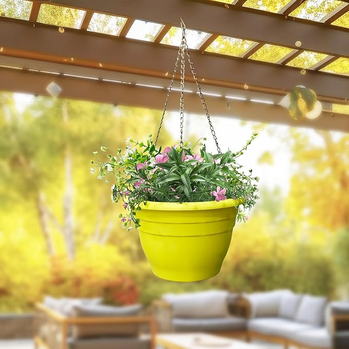 Plant Pots Set of 5 for Indoor & Outdoor Plants,10 Inch Lightweight Plastic Planters with Drainage Holes,Flower Pots for Healthy Root Growth(Yellow)