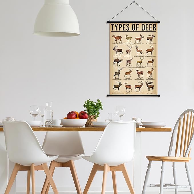 Geyee Deer Vintage Poster Wall Decor Deer Hunting Art Knowledge Picture Prints Wall Decor for Home Kitchen Office Classroom Living Room Bedroom Frame, 15.8 x 23.6 Inch