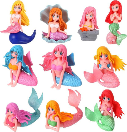 10 Pcs Mini Mermaid Figurines, Hand-Painted Cute Mermaid Miniature Figurines for Garden Decor, Cake Topper & Landscapes